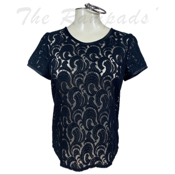 DKNY Black Lace Short-sleeve Top Size 10 - Picture 1 of 8